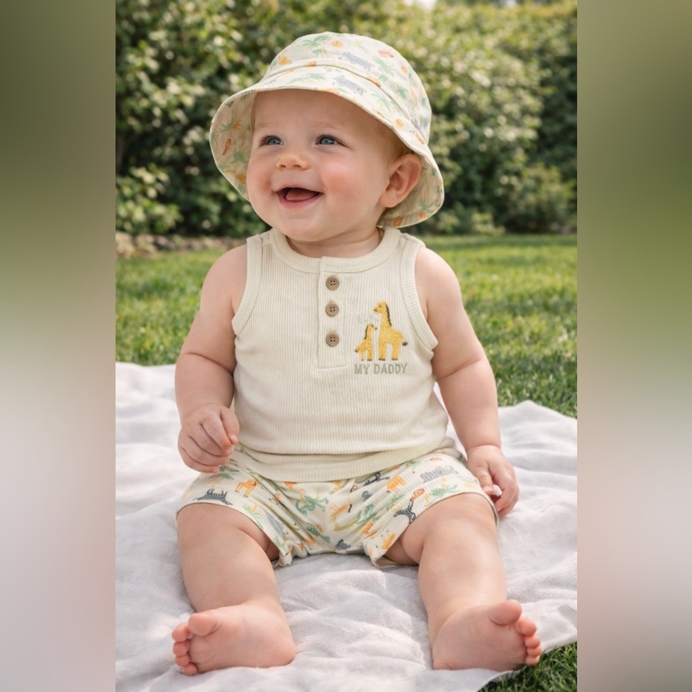 Chick Pea Safari Baby Boy 3pc Set Love My Daddy Outfit Infant Tank, Shorts Hat